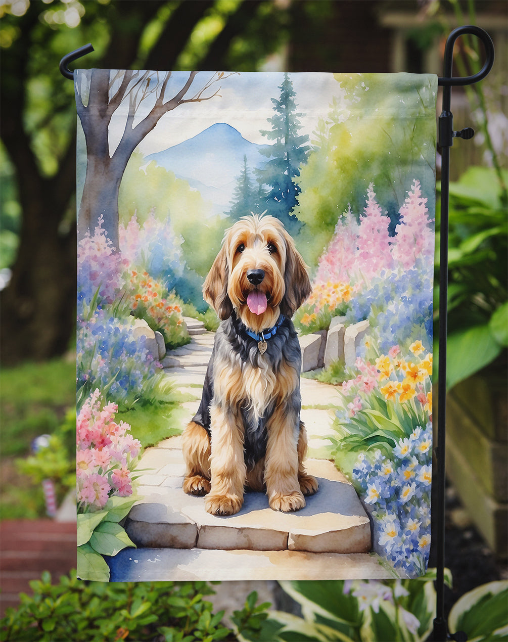 Otterhound Spring Path Garden Flag  – Dog-Themed Floral Outdoor Decor