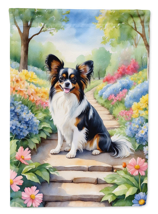 Papillon Spring Path Garden Flag  – Dog-Themed Floral Outdoor Decor