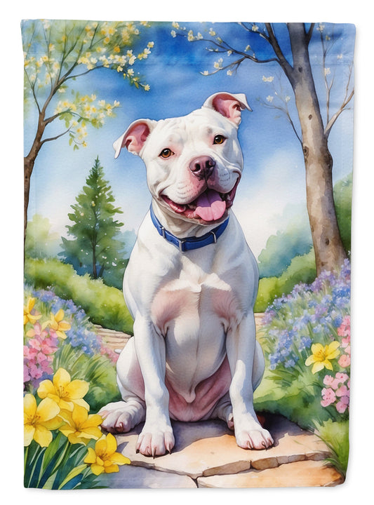 Pit Bull Terrier Spring Path Garden Flag  – Dog-Themed Floral Outdoor Decor