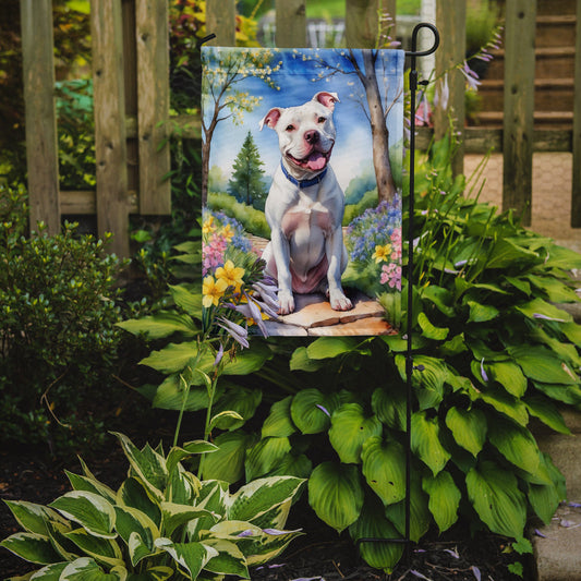 Pit Bull Terrier Spring Path Garden Flag  – Dog-Themed Floral Outdoor Decor