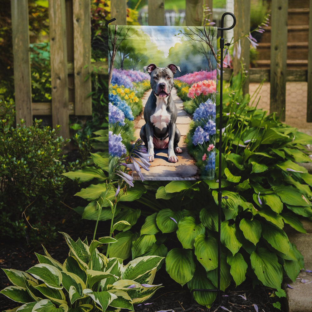 Pit Bull Terrier Spring Path Garden Flag  – Dog-Themed Floral Outdoor Decor