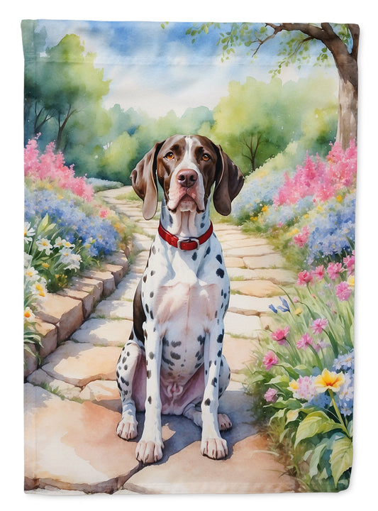 Pointer Spring Path Garden Flag  – Dog-Themed Floral Outdoor Decor