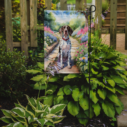 Pointer Spring Path Garden Flag  – Dog-Themed Floral Outdoor Decor