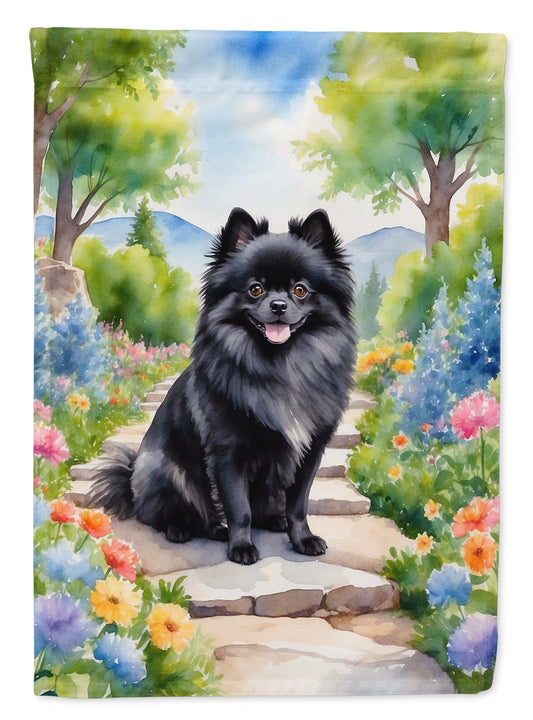Pomeranian Spring Path Garden Flag  – Dog-Themed Floral Outdoor Decor