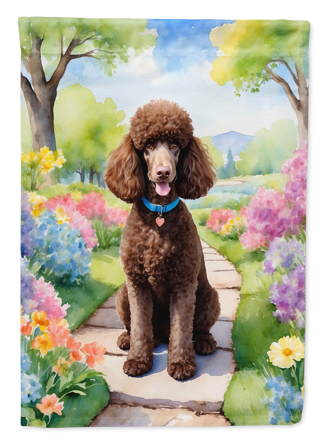 Chocolate Poodle Spring Path Garden Flag  – Dog-Themed Floral Outdoor Decor