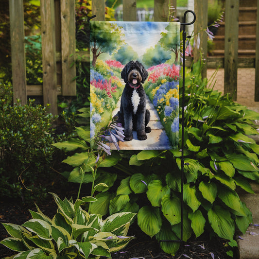 Portuguese Water Dog Spring Path Garden Flag  – Dog-Themed Floral Outdoor Decor