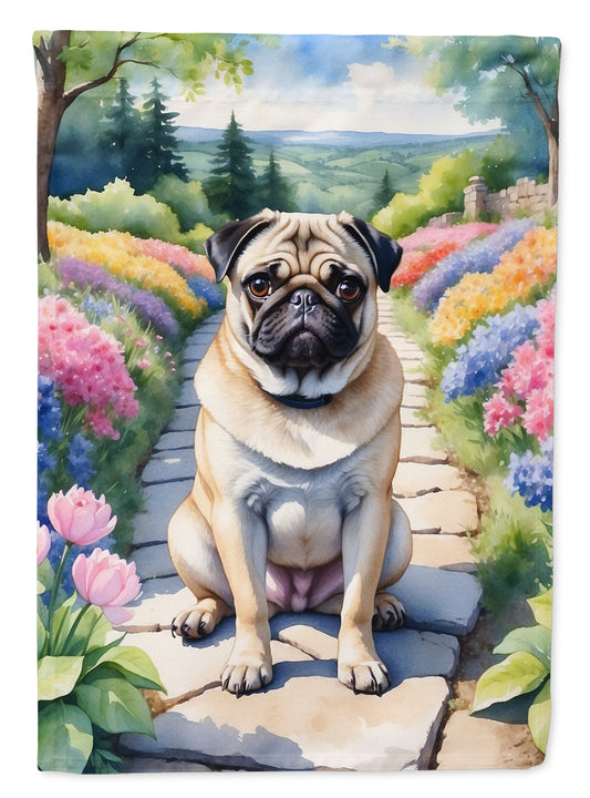 Pug Spring Path Garden Flag  – Dog-Themed Floral Outdoor Decor