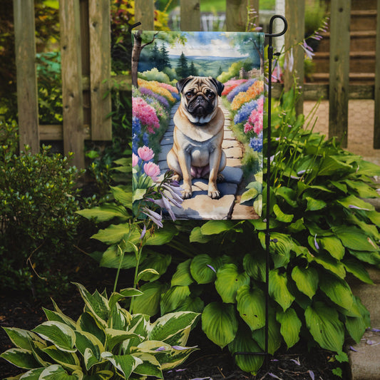 Pug Spring Path Garden Flag  – Dog-Themed Floral Outdoor Decor