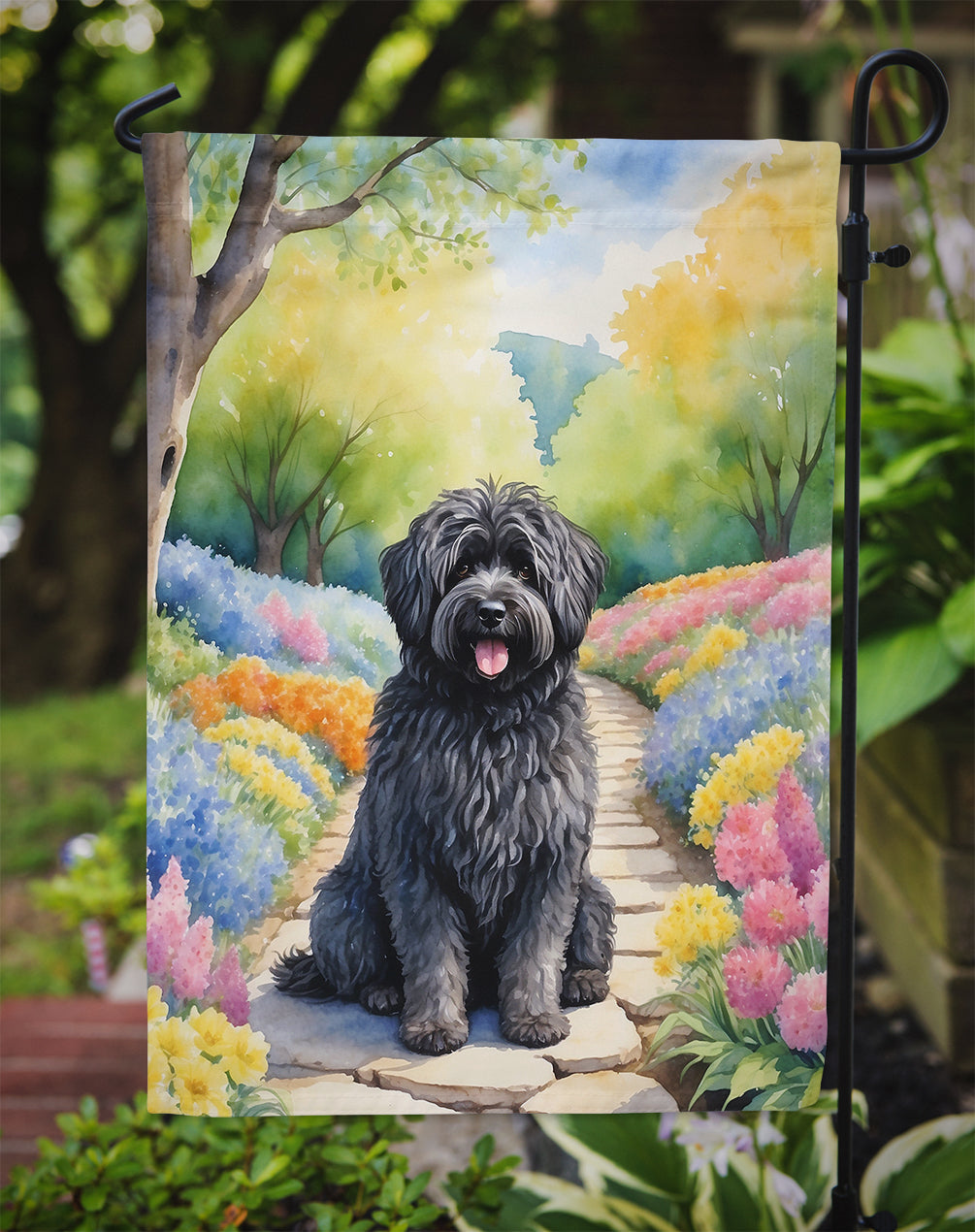 Puli Spring Path Garden Flag  – Dog-Themed Floral Outdoor Decor