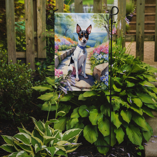 Rat Terrier Spring Path Garden Flag  – Dog-Themed Floral Outdoor Decor