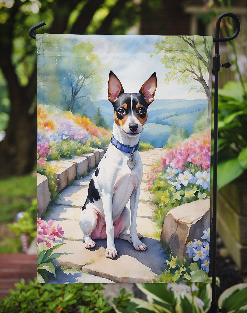 Rat Terrier Spring Path Garden Flag  – Dog-Themed Floral Outdoor Decor