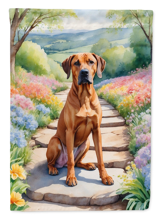 Rhodesian Ridgeback Spring Path Garden Flag  – Dog-Themed Floral Outdoor Decor