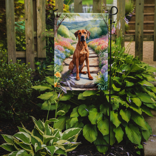 Rhodesian Ridgeback Spring Path Garden Flag  – Dog-Themed Floral Outdoor Decor