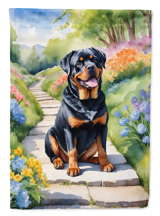 Rottweiler Spring Path Garden Flag  – Dog-Themed Floral Outdoor Decor