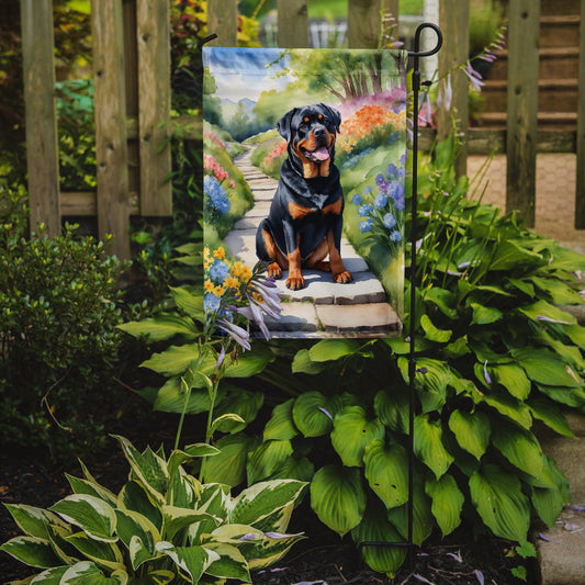 Rottweiler Spring Path Garden Flag  – Dog-Themed Floral Outdoor Decor