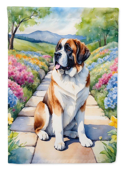 Saint Bernard Spring Path Garden Flag  – Dog-Themed Floral Outdoor Decor