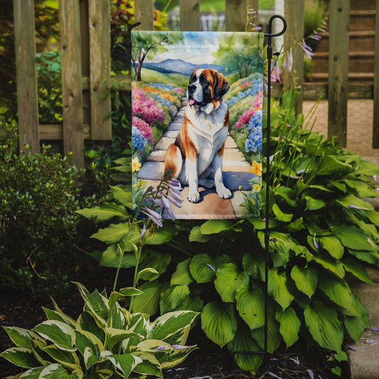 Saint Bernard Spring Path Garden Flag  – Dog-Themed Floral Outdoor Decor