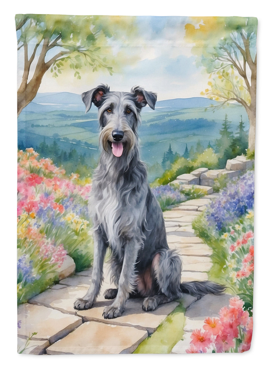 Scottish Deerhound Spring Path Garden Flag  – Dog-Themed Floral Outdoor Decor