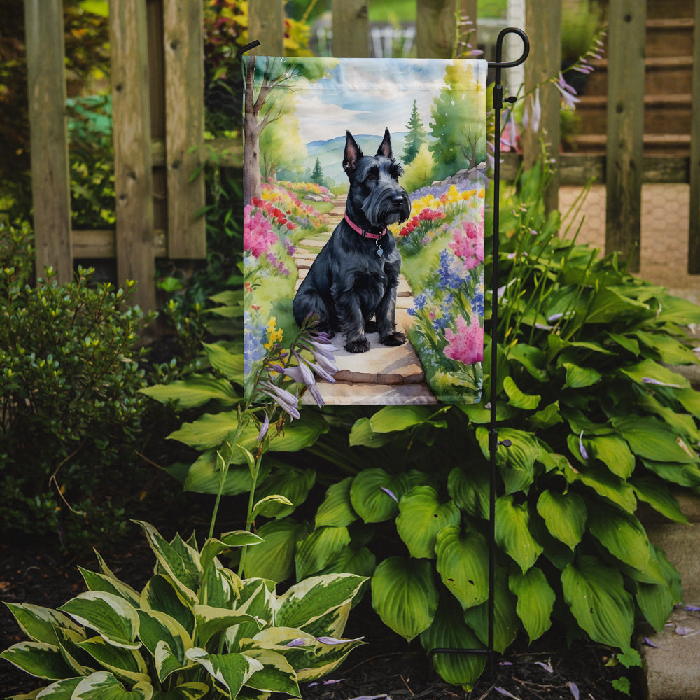 Scottish Terrier Spring Path Garden Flag  – Dog-Themed Floral Outdoor Decor