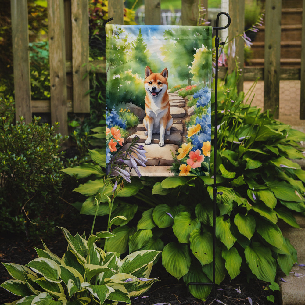 Shiba Inu Spring Path Garden Flag  – Dog-Themed Floral Outdoor Decor
