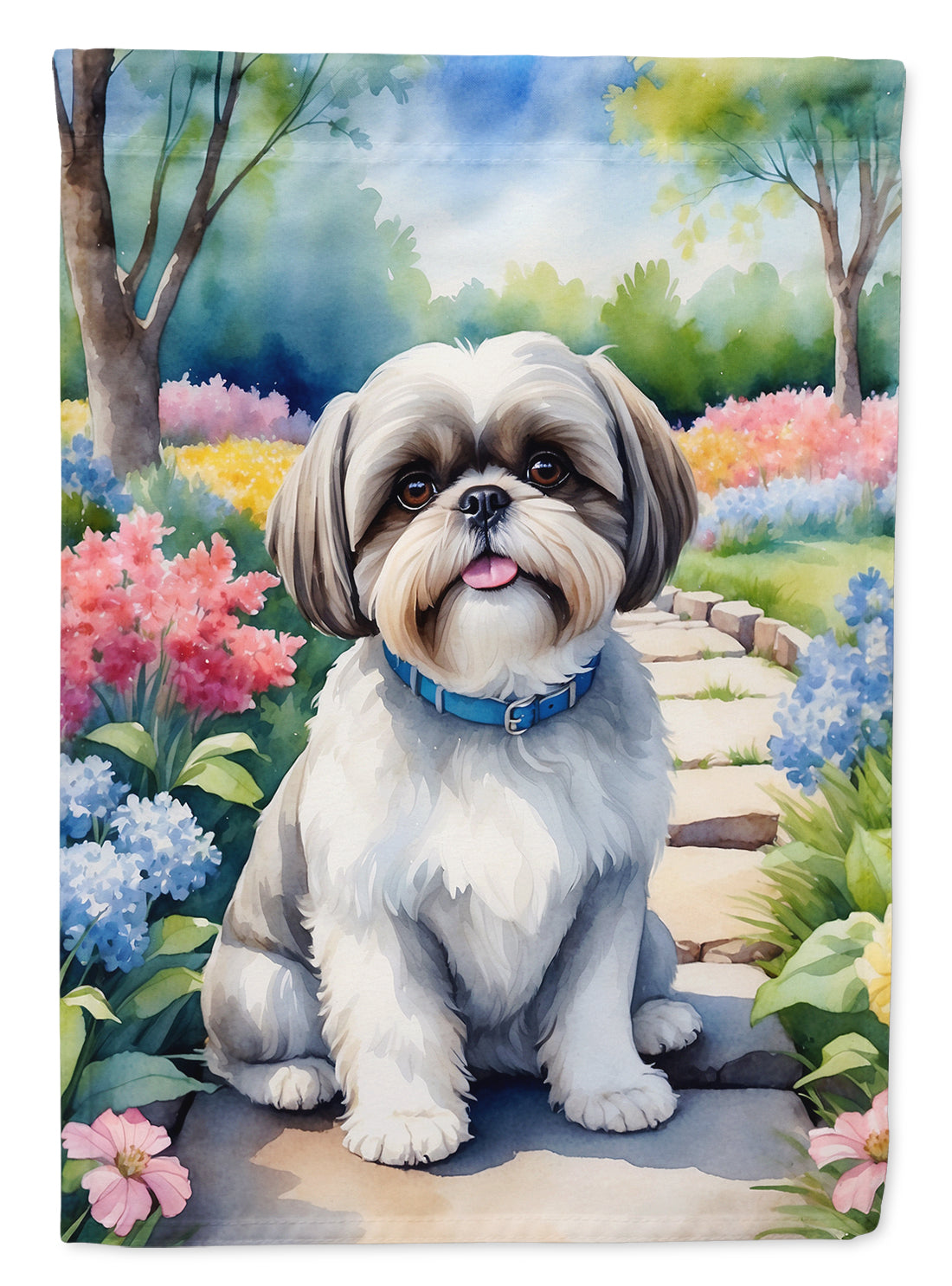 Shih Tzu Spring Path Garden Flag  – Dog-Themed Floral Outdoor Decor