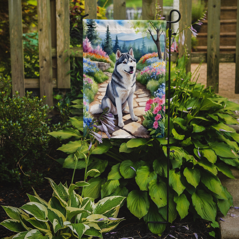 Siberian Husky Spring Path Garden Flag  – Dog-Themed Floral Outdoor Decor
