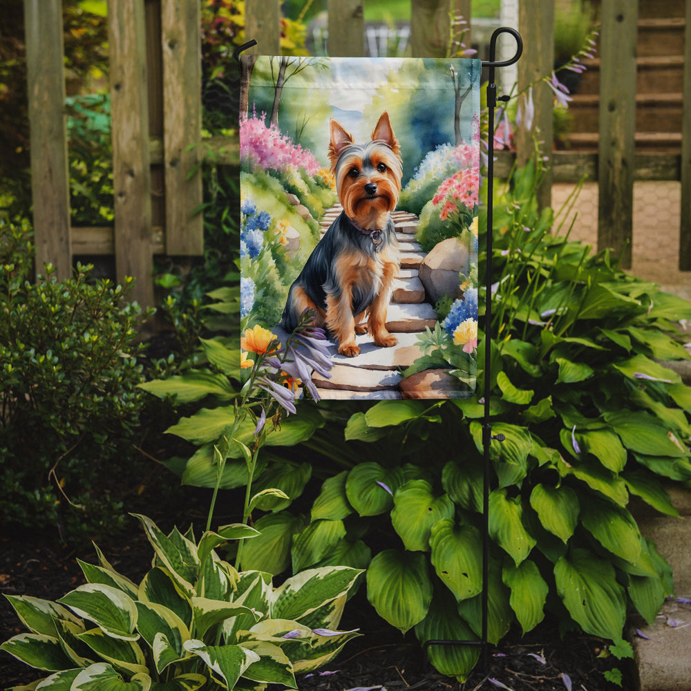 Silky Terrier Spring Path Garden Flag  – Dog-Themed Floral Outdoor Decor