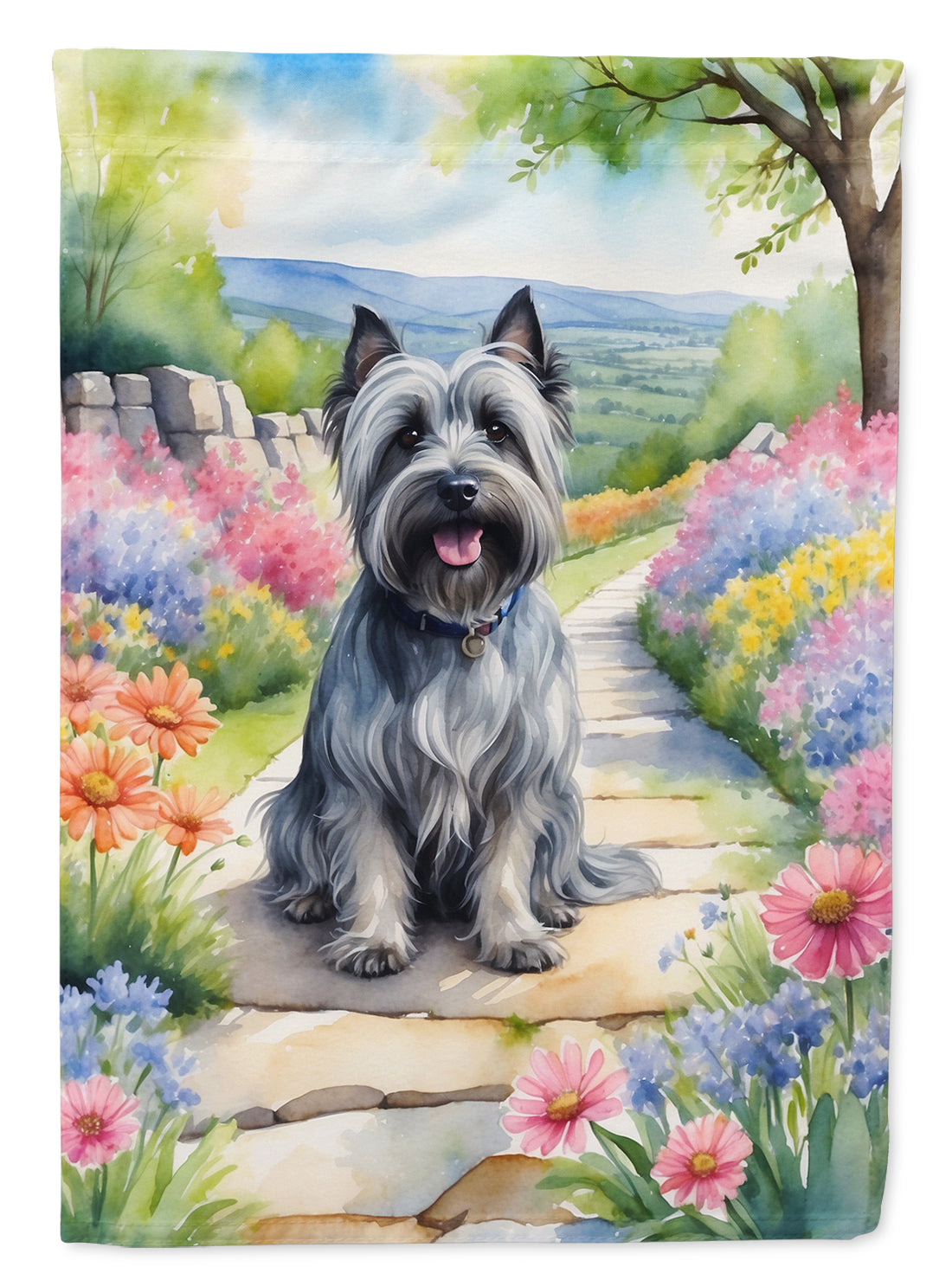 Skye Terrier Spring Path Garden Flag  – Dog-Themed Floral Outdoor Decor