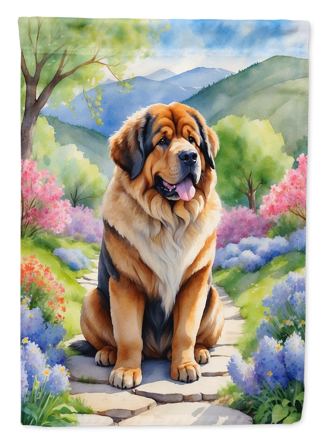 Tibetan Mastiff Spring Path Garden Flag  – Dog-Themed Floral Outdoor Decor