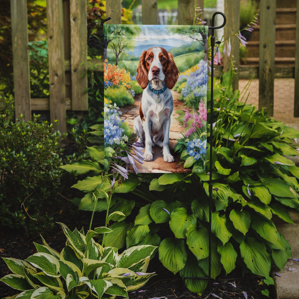Welsh Springer Spaniel Spring Path Garden Flag  – Dog-Themed Floral Outdoor Decor