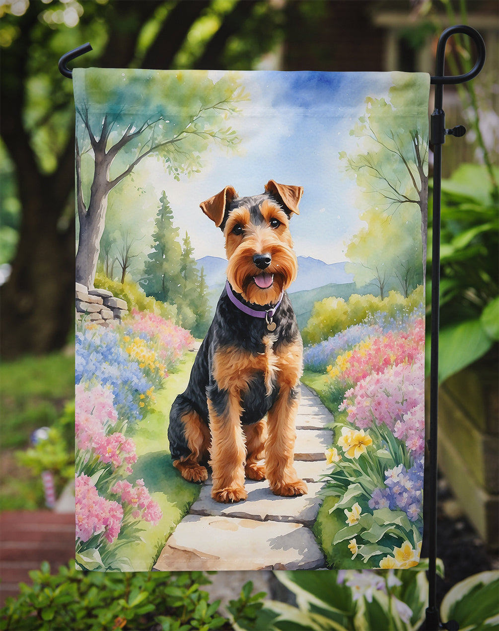 Welsh Terrier Spring Path Garden Flag  – Dog-Themed Floral Outdoor Decor