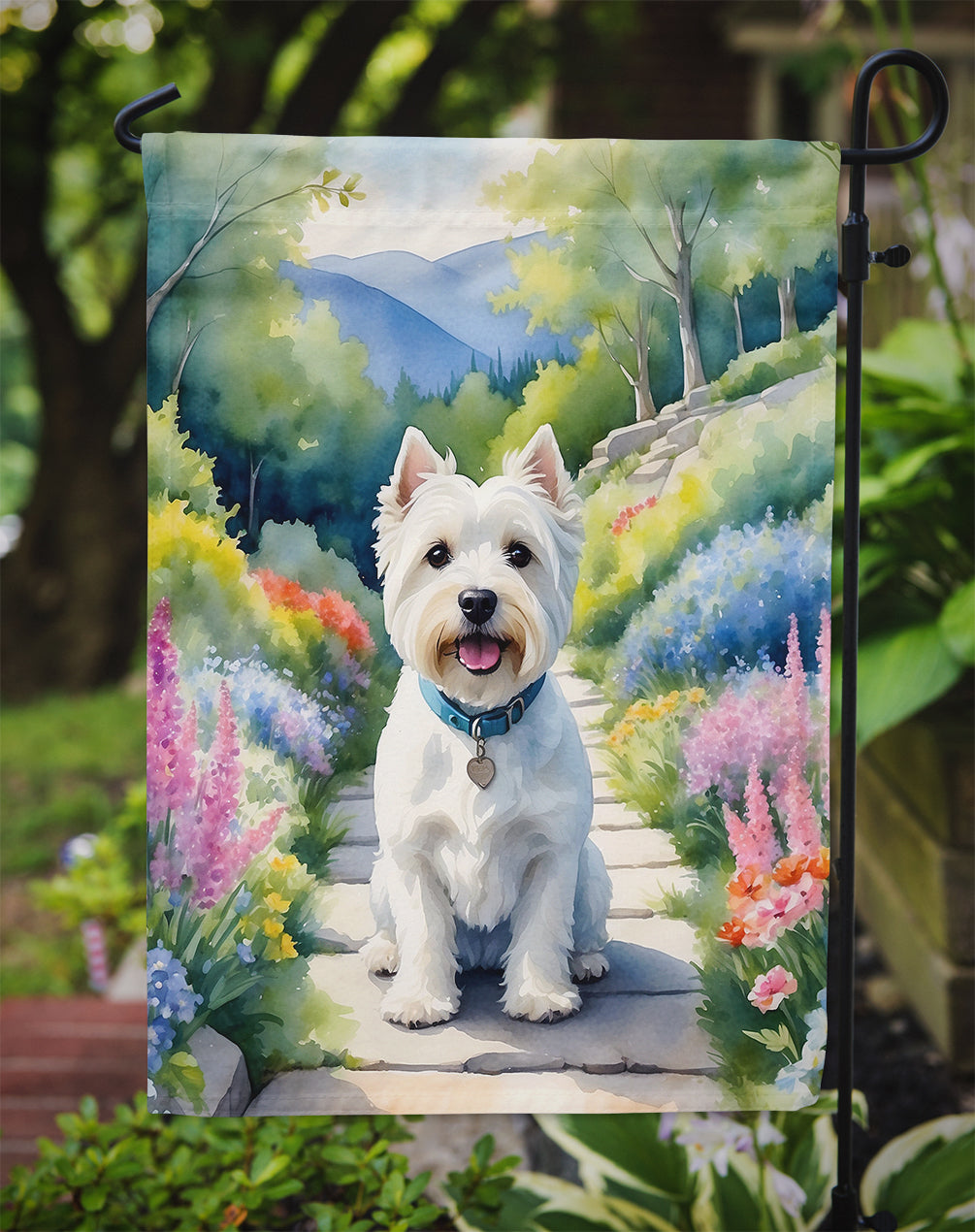 Westie Spring Path Garden Flag  – Dog-Themed Floral Outdoor Decor