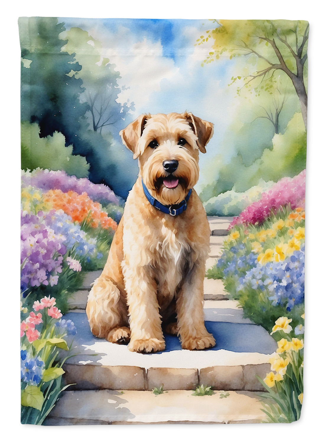 Wheaten Terrier Spring Path Garden Flag  – Dog-Themed Floral Outdoor Decor