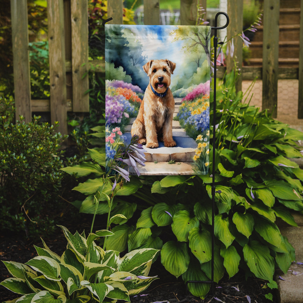 Wheaten Terrier Spring Path Garden Flag  – Dog-Themed Floral Outdoor Decor