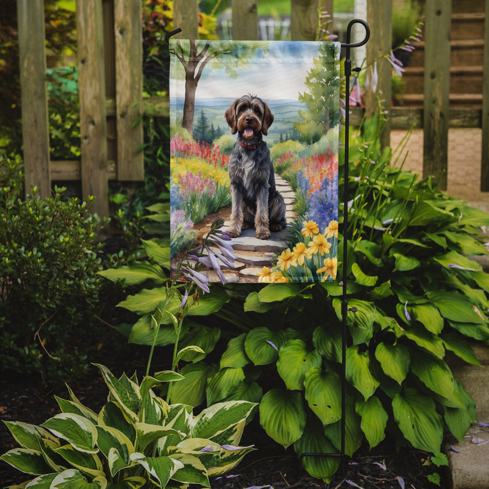 Wirehaired Pointing Griffon Spring Path Garden Flag  – Dog-Themed Floral Outdoor Decor