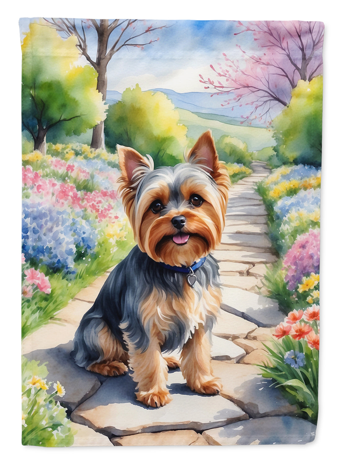 Yorkshire Terrier Spring Path Garden Flag  – Dog-Themed Floral Outdoor Decor