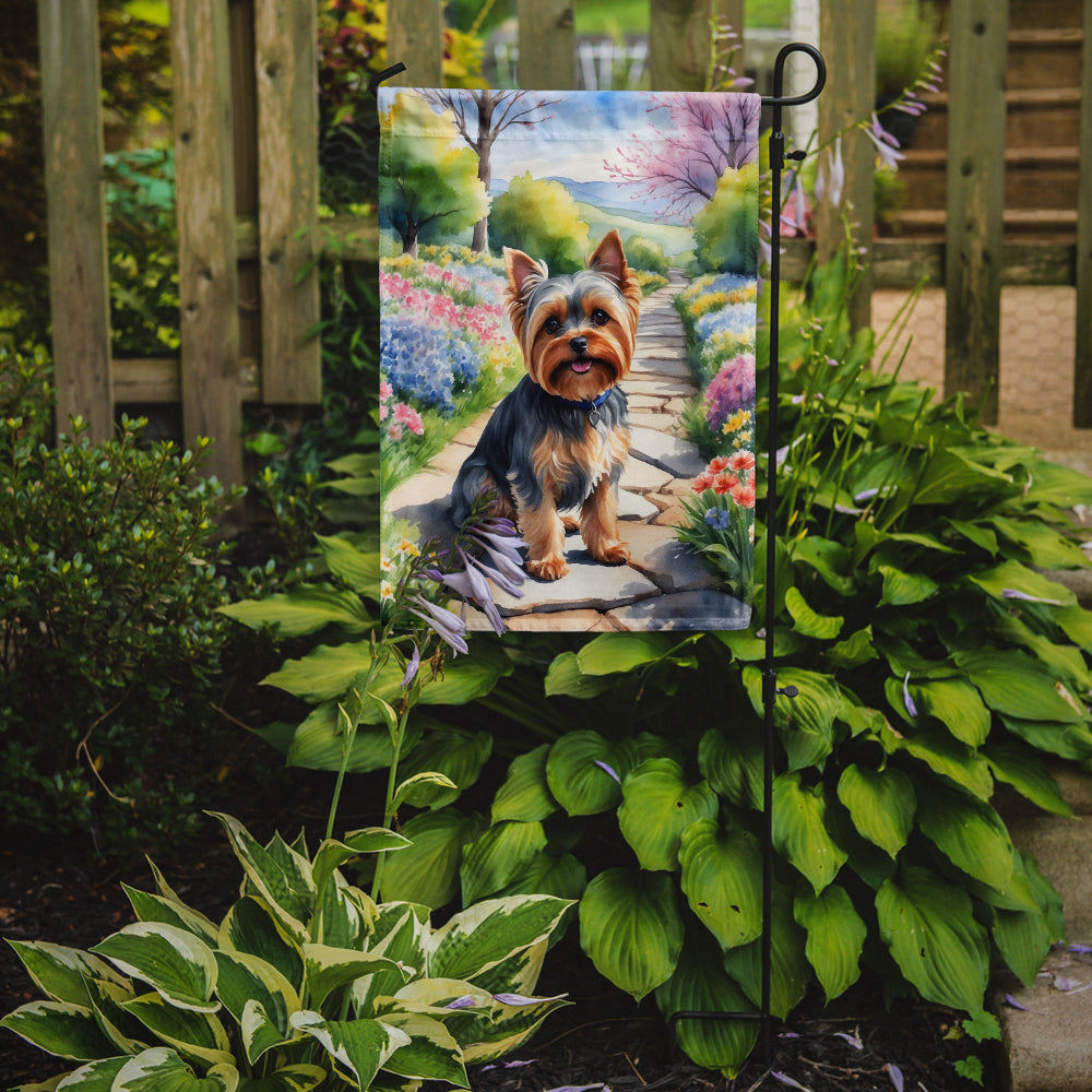 Yorkshire Terrier Spring Path Garden Flag  – Dog-Themed Floral Outdoor Decor