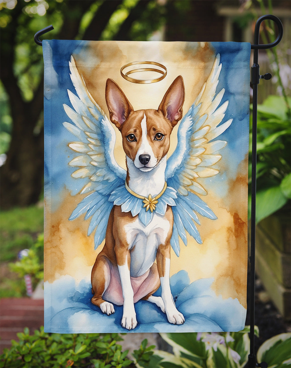 Basenji My Angel Garden Flag – Memorial or Christmas Dog Angel Decor