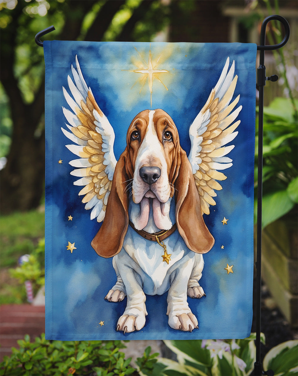 Basset Hound My Angel Garden Flag – Memorial or Christmas Dog Angel Decor