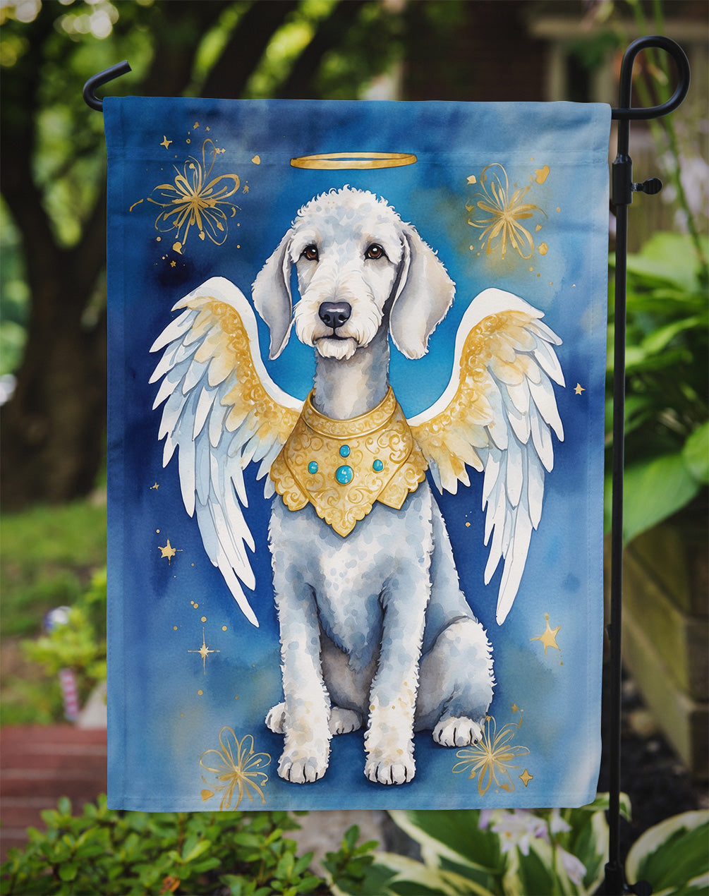 Bedlington Terrier My Angel Garden Flag – Memorial or Christmas Dog Angel Decor