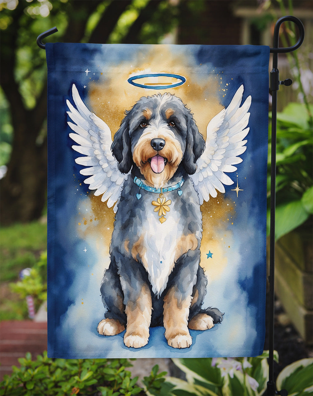 Bernedoodle My Angel Garden Flag – Memorial or Christmas Dog Angel Decor