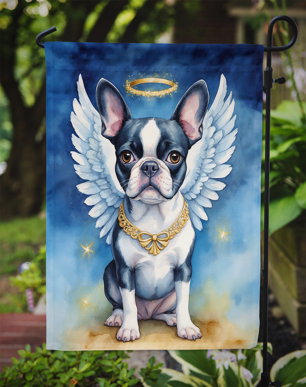 Boston Terrier My Angel Garden Flag – Memorial or Christmas Dog Angel Decor
