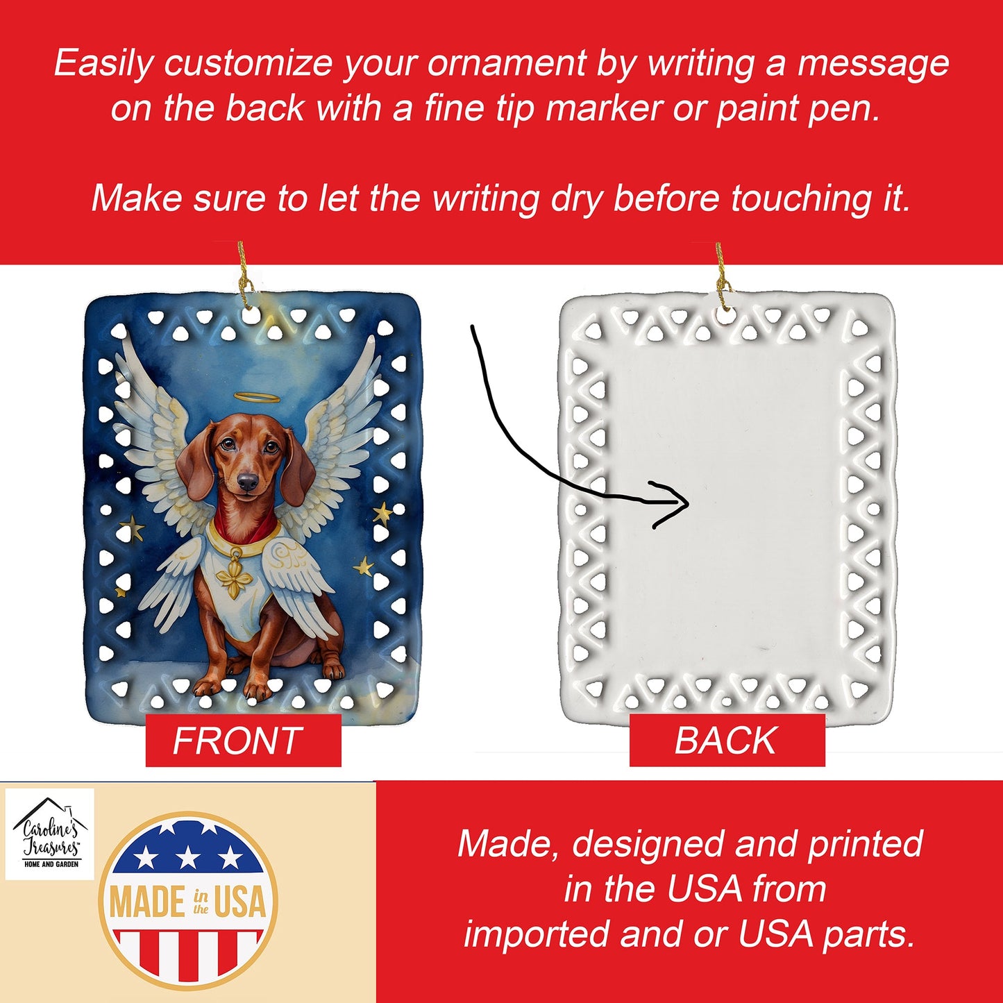 Dachshund My Angel Porcelain Ornament