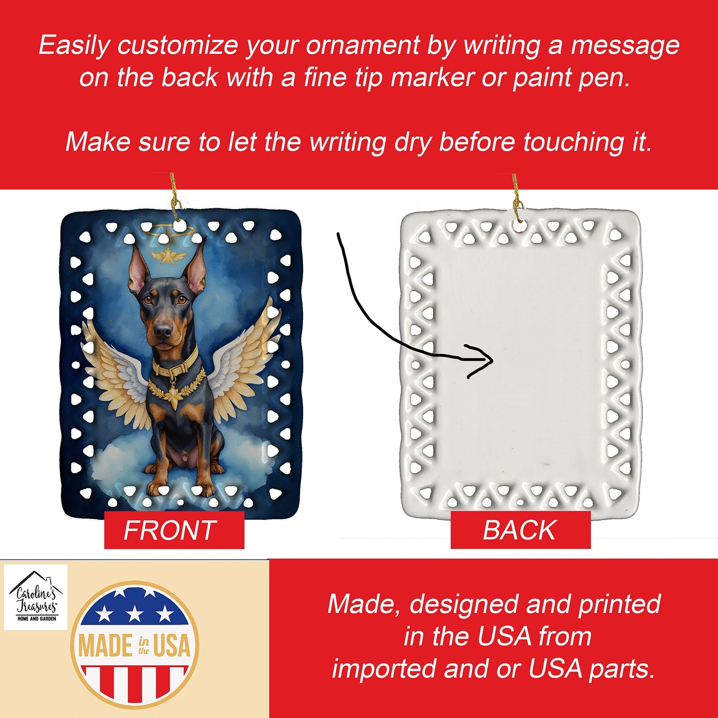 Doberman Pinscher My Angel Porcelain Ornament