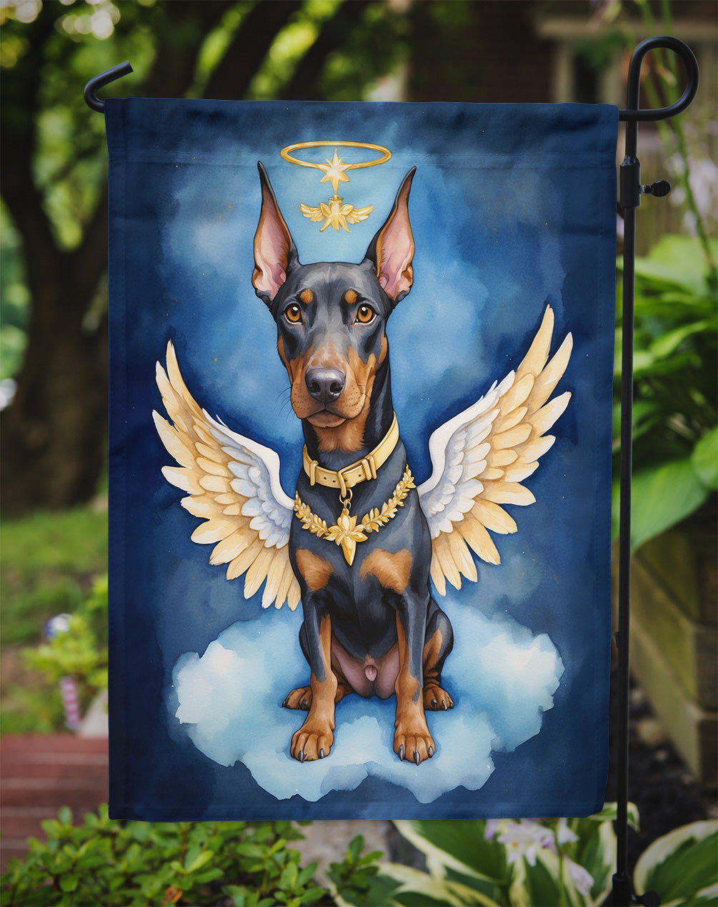 Doberman Pinscher My Angel Garden Flag – Memorial or Christmas Dog Angel Decor