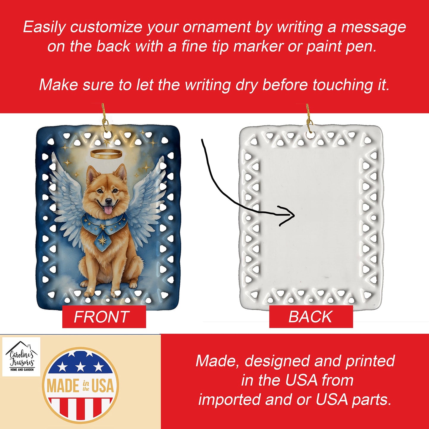 Finnish Spitz My Angel Porcelain Ornament