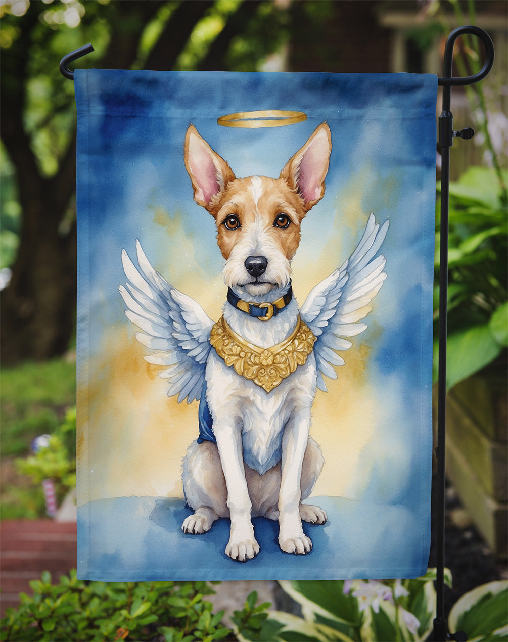 Fox Terrier My Angel Garden Flag – Memorial or Christmas Dog Angel Decor