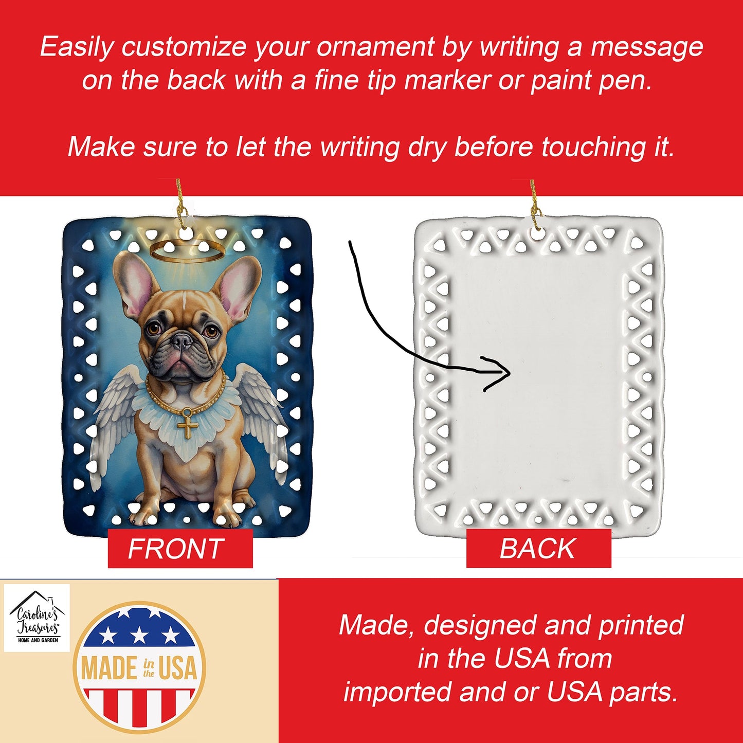 French Bulldog My Angel Porcelain Ornament