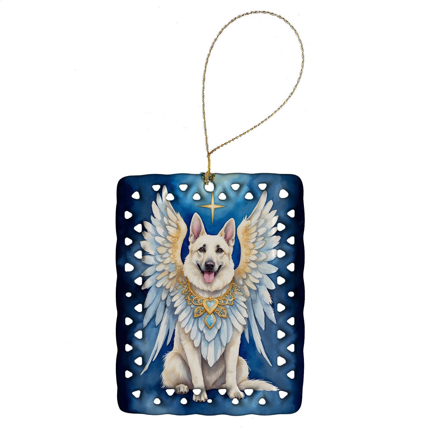 White German Shepherd My Angel Porcelain Ornament