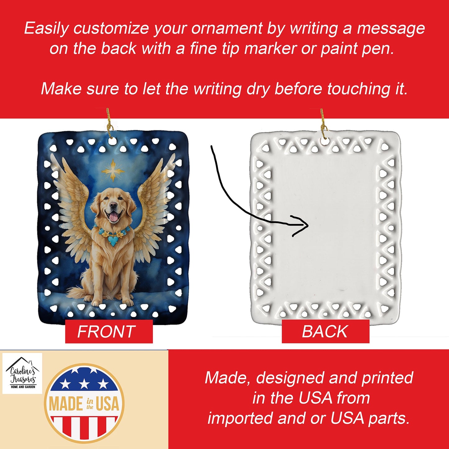 Golden Retriever My Angel Porcelain Ornament